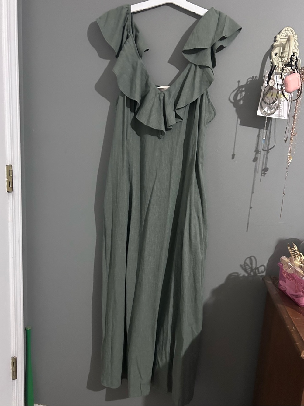 Universal Sage Green Ruffle V-Neck Maxi Dress